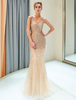 Light Gold Abendkleider Meerjungfrau Abendkleid V Neck Illusion Formale Kleider