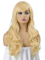 Light Gold Long Perig Side-Swept Bangs Hitzebeständige Fiber Chic Tousled Long Synthetic Perücken