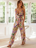 Lila Blumendruck mit V-Ausschnitt; ärmelloser; weiter Sommer-Playsuit aus Polyester