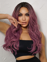 Lila Farbverlauf Mittelscheitel Langes Lockiges Haar Synthetische Perücken 2025