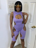 Lila Jumpsuit Jewel Neck Ärmellos ausgeschnitten Unregelmäßiges Polyester Skinny Summer One Piece Outfit