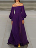 Lila Partykleider Bateau Neck Plissee Langarm Layered Semi Formal Dress