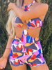 Lila Playsuit Bedrucktes Muster Halfter Ärmellose Ösen Unregelmäßiger Polyester Straight Summer Playsuit
