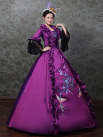 Lila Retro-Kostüme Damen Spitzenrüschen Spitze Marie Antoinette Kostüm Polyester Set Kleid Hut Retro 18. Jahrhundert Kostüm