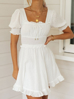 Little White Dress Puffärmel Sommerkleid mit quadratischem Hals