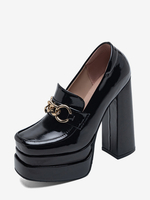 Loafer mit hohem Absatz und Plateausohle quadratischer Zehenpartie Kettendetail Pumps mit klobigem Absatz