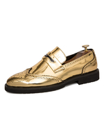 Loafer Schuhe für Männer Slip-On Pailletten Round Toe Leder Golden Black Schuhe