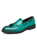 Loafer Schuhe für Männer Slip-On Runde Zehen Grüne Quasten Leder Kleid Schuhe Party Schuhe