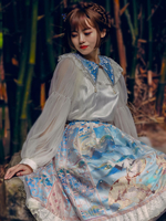 Lolita 5-teiliges Set im chinesischen Stil Hell himmelblauer Rock Choker Polyester Shirt Lolita Outfits