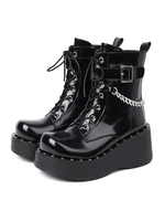 Lolita Ankle Boots Round Toe PU Leder Schwarz Lolita Schuhe