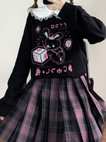 Lolita Bluse für Damen Schwarz Polyester Peter Pan Kragen Langarm Polyester Lolita T-Shirt