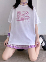 Lolita Bluse für Damen Weiß Polyester Jewel Kurzarm Lolita T-Shirt
