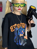 Lolita Bluse für Frauen Schwarz Polyester Cartoon Muster Jewel Neck Long Sleeves Casual T-Shirt
