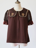 Lolita Bluse Infanta Dunkelbraunes Kreuz Gesticktes Chiffon Lolita Top