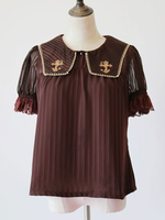 Lolita Bluse Infanta Dunkelbraunes Kreuz Gesticktes Chiffon Lolita Top