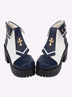 Lolita Boots mit Farbblock und Blockabsatz Naval Style Platform Zwei Tone in Dunkelblau
