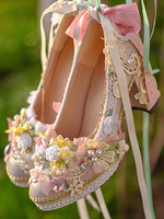 Lolita-Brautkleid Lolita-Schuhe Rosa Spitze Rüschen Perlen Blumen Runde Zehenpartie PU-Leder Lolita-Schuhe