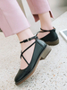 Lolita Footwear Schwarzes PU-Leder Criss Cross Lolita Pumps
