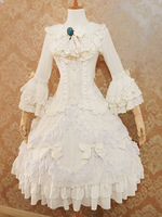 Lolita Hochzeit Kleid 2-tlg Set Lolita Outfit Chiffon Spitze Rüschen Bow Hime Ärmel Lolita Kleid