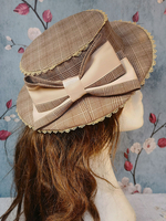 Lolita-Hut im ROKOKO-Stil Infanta braune Schleifen Accessoire Streifen kariert Polyester Lolita-Accessoires