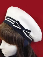 Lolita Hut Seemann gemischten Baumwollen mit Streifen in Weiß mit Schleife Baumwolle Accessoires für Alltag mit Haube