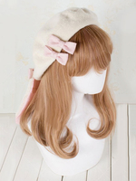 Lolita Hut Wollmischung im süßen und hübschen Style mit Hase Muster Wolle Accessoires in Elfenbeinfarbe mit Schleife für Alltag mit Haube