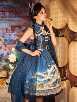 Lolita JSK Kleid Ocean Blue Polyester Choker Lolita Pullover Rock