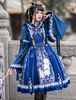 Lolita JSK Kleid Tiefblaue ärmellose Schleifen Lolita Pullover Röcke