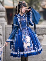 Lolita JSK Kleid Tiefblaue ärmellose Schleifen Lolita Pullover Röcke