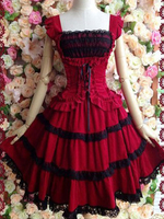 Lolita Kleid 100% Baumwolle mit Rüschen gotisch in Rot