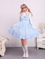 Lolita Kleid aus Baumwolle mit Trägern und Schleife in Blau
