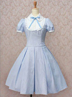 Lolita Kleid mit kurzen Ärmeln im Retro-Style und Schleife in Hellblau