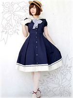 Lolita Kleid mit kurzen Ärmeln im Schuluniform-Style und Falten