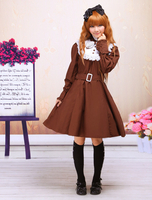 Lolita Kleid mit langen Ärmeln und Taillenband in Braun