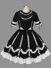 Lolita Kleid mit Rundkragen und kurzen Ärmeln im süßen und hübschen Style und Rüschen in Schwarz