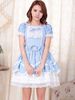 Lolita Kleid mit viereckigem Ausschnitt und kurzen Ärmeln im süßen und hübschen Style und Rüschen in Wasserblau
