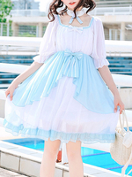 Lolita Kleid OP Chiffon Jacquard Bows Halbes Ärmel Ruched Elfenbein One Piece Lolita Kleid