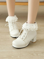 Lolita Knöchel Rosa PU Leder Runde Zehen Chunky Heel Sweet Lolita Booties Schuhe