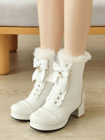 Lolita Knöchel Weiß PU Leder Schleifen Runde Zehen Lolita Schuhe Sweet Lolita Stiefel