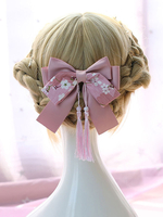 Lolita Kopfschmuck Print im chinesischen Stil Quaste Bow Pink Lolita Haarschmuck