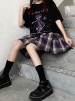 Lolita Korsett für Frauen Jewel Neck Kurzarm Schwarz Polyester T-Shirt