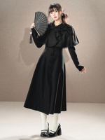 Lolita-Mäntel im ROKOKO-Stil schwarzes Set mit Schleifen und Fransen Umhang Polyester Herbst-Lolita-Oberbekleidung