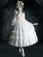 Lolita Op Kleid 4-teilig Set Weiße Rüschen Langarm Lolita One Piece Kleider