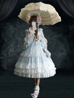 Lolita op Kleid 4-teiliges Set Baby Blau Rüschen Langarm Lolita Einteiler Kleider