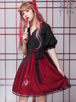 Lolita OP-Kleid im chinesischen Stil Tüll-Rüsche zweifarbig gefaltetes Lolita-Einteiler-Kleid