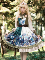 Lolita OP Kleid Olive Langarm Rock Schleifen Schnüren Akademische Lolita One Piece Kleider