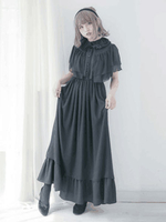 Lolita OP Kleid Rüschen Spitzenbesatz Plissee Chiffon Schwarz Lolita Einteiliges Kleid