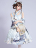 Lolita-Outfits im chinesischen Stil Leichtes 4-teiliges Set Himmelblaue Spitzennetze Schleifen Langarm-Pullover Rock Bowknot Choker Lolita-Outfit