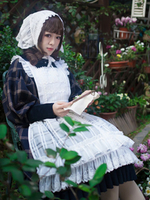 Lolita Oversleeve in Weiß mit Plaidmuster Accessoires Tea party im süßen und hübschen Style und Schürze