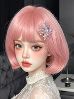 Lolita-Perücke im ROKOKO-Stil rosa kurz hitzebeständige Faser zerzaustes Lolita-Zubehör